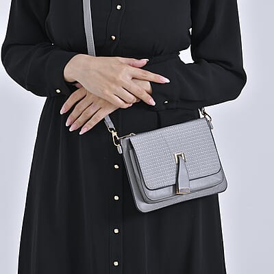 2in 1 Gray Faux Leather Crossbody Bag and Belt Bag with Strap