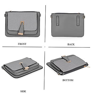 2in 1 Gray Faux Leather Crossbody Bag and Belt Bag with Strap