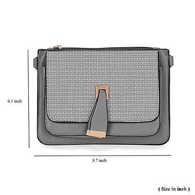 2in 1 Gray Faux Leather Crossbody Bag and Belt Bag with Strap