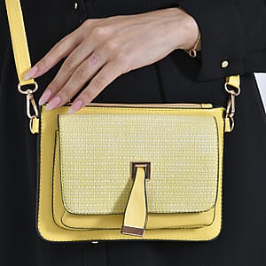 2in 1 Yellow Faux Leather Crossbody Bag and Belt Bag with Strap