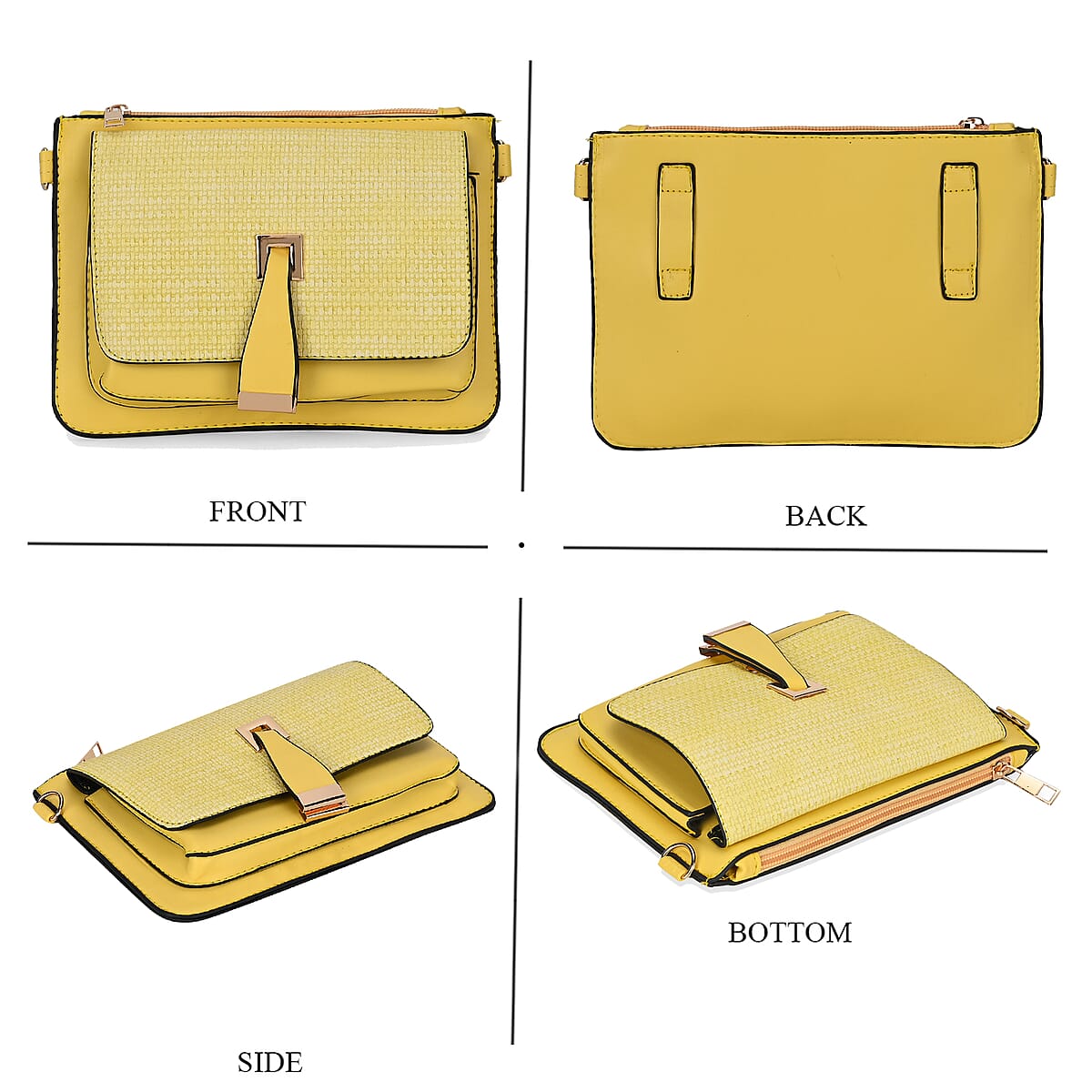 2in 1 Yellow Faux Leather Crossbody Bag and Belt Bag with Strap image number 3