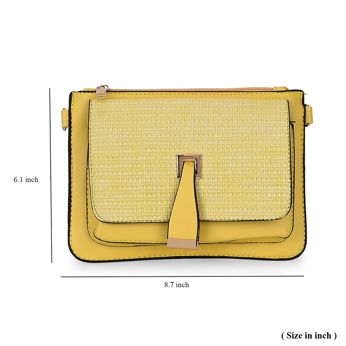 2in 1 Yellow Faux Leather Crossbody Bag and Belt Bag with Strap image number 6