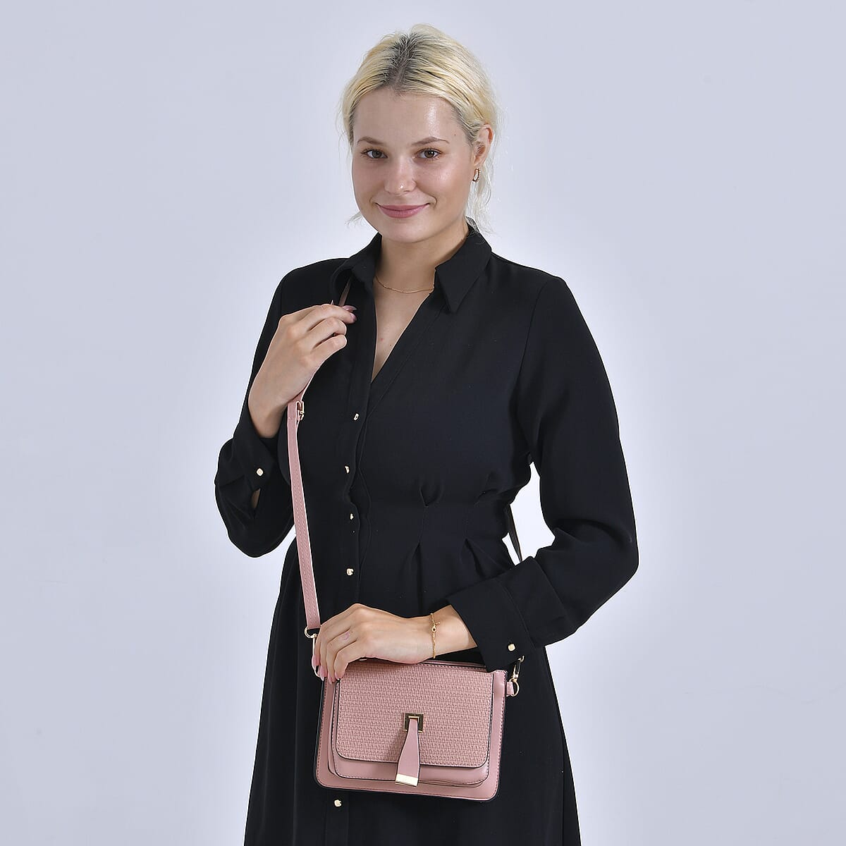 2in 1 Pink Faux Leather Crossbody Bag and Belt Bag with Strap image number 1