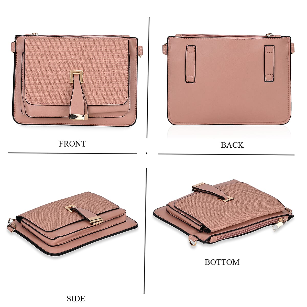 2in 1 Pink Faux Leather Crossbody Bag and Belt Bag with Strap image number 3