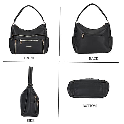 Black Multi-Pocket Faux Leather Crossbody Bag with Shoulder Strap
