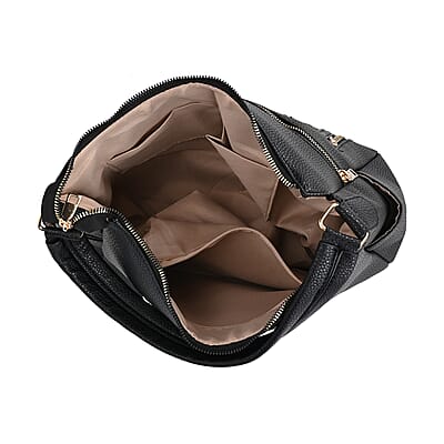 Black Multi-Pocket Faux Leather Crossbody Bag with Shoulder Strap
