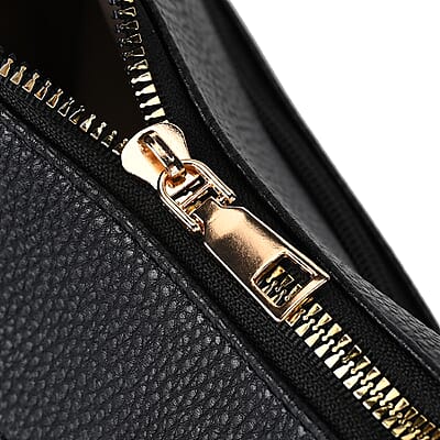 Black Multi-Pocket Faux Leather Crossbody Bag with Shoulder Strap