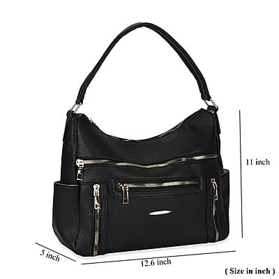 Black Multi-Pocket Faux Leather Crossbody Bag with Shoulder Strap