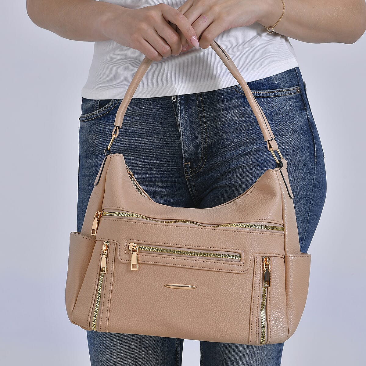 Apricot Multi-Pocket Faux Leather Crossbody Bag with Shoulder Strap image number 2