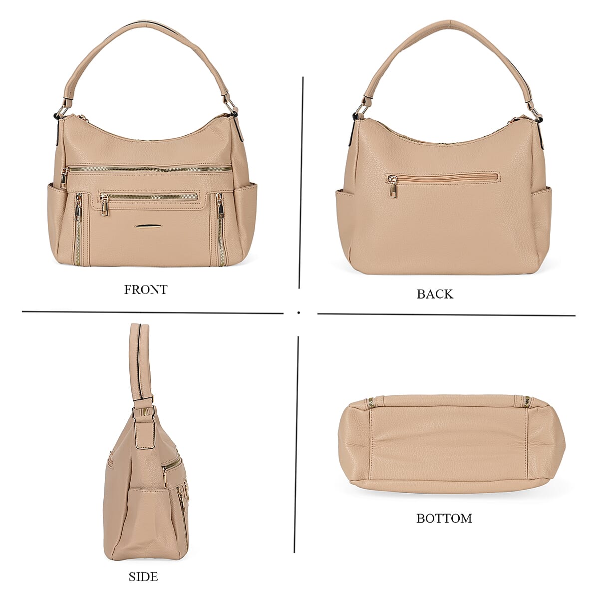 Apricot Multi-Pocket Faux Leather Crossbody Bag with Shoulder Strap image number 3