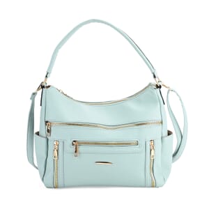 Mint Green Multi-Pocket Faux Leather Crossbody Bag with Shoulder Strap