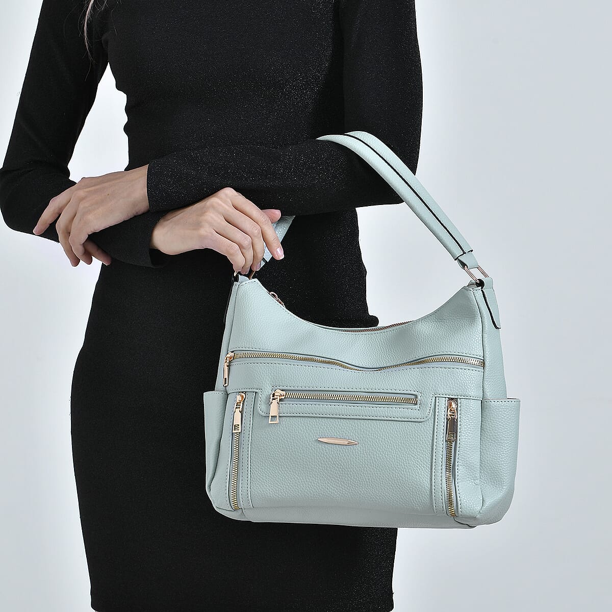 Mint Green Multi-Pocket Faux Leather Crossbody Bag with Shoulder Strap image number 2