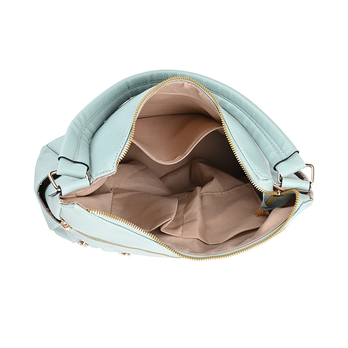 Mint Green Multi-Pocket Faux Leather Crossbody Bag with Shoulder Strap image number 4