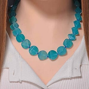 Amazonite beads 400.00 ctw Necklace in Rhodium Over Sterling Silver 20 Inches