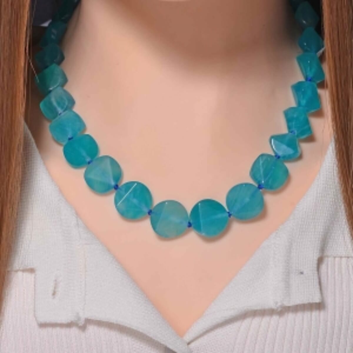 Amazonite beads 400.00 ctw Necklace in Rhodium Over Sterling Silver 20 Inches image number 1