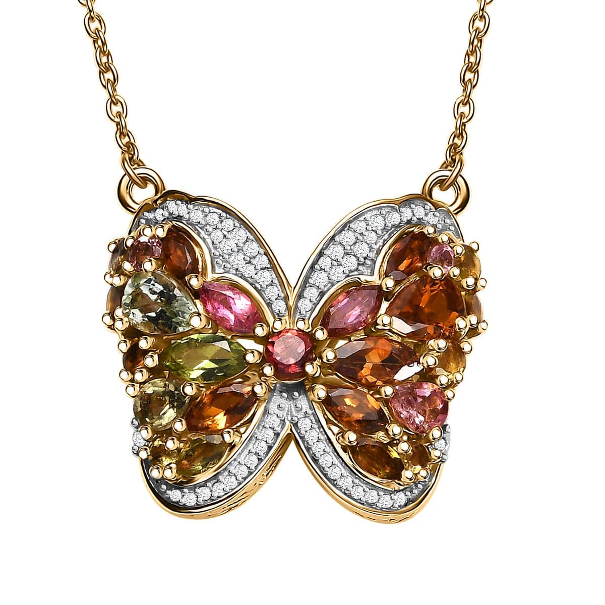 Multi-Tourmaline and Moissanite 3.40 ctw Butterfly Necklace in 18K Vermeil Yellow Gold Over Sterling Silver 18 Inches image number 0