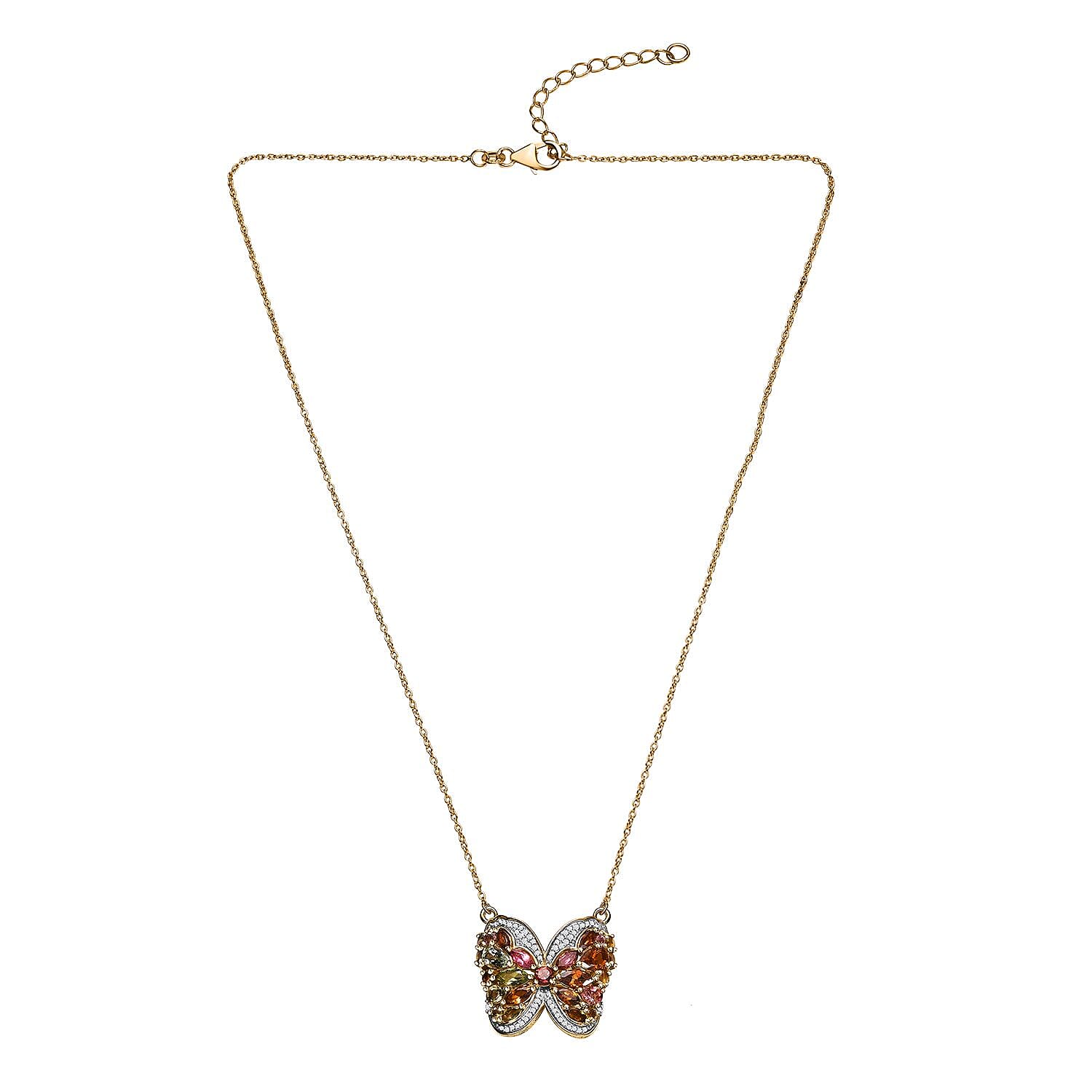 Multi-Tourmaline and Moissanite 3.40 ctw Butterfly Necklace in 18K Vermeil Yellow Gold Over Sterling Silver 18 Inches