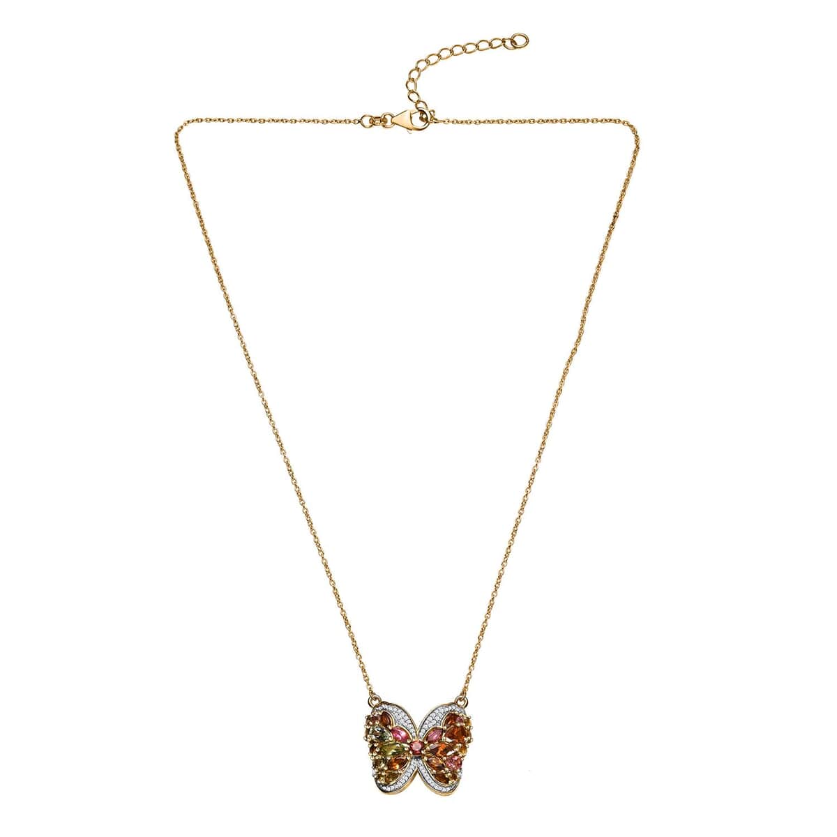 Multi-Tourmaline and Moissanite 3.40 ctw Butterfly Necklace in 18K Vermeil Yellow Gold Over Sterling Silver 18 Inches image number 3