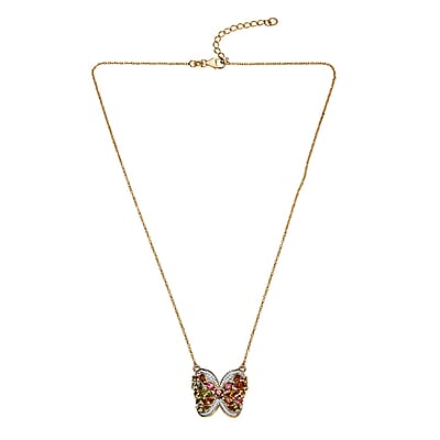 Multi-Tourmaline and Moissanite 3.40 ctw Butterfly Necklace in 18K Vermeil Yellow Gold Over Sterling Silver 18 Inches