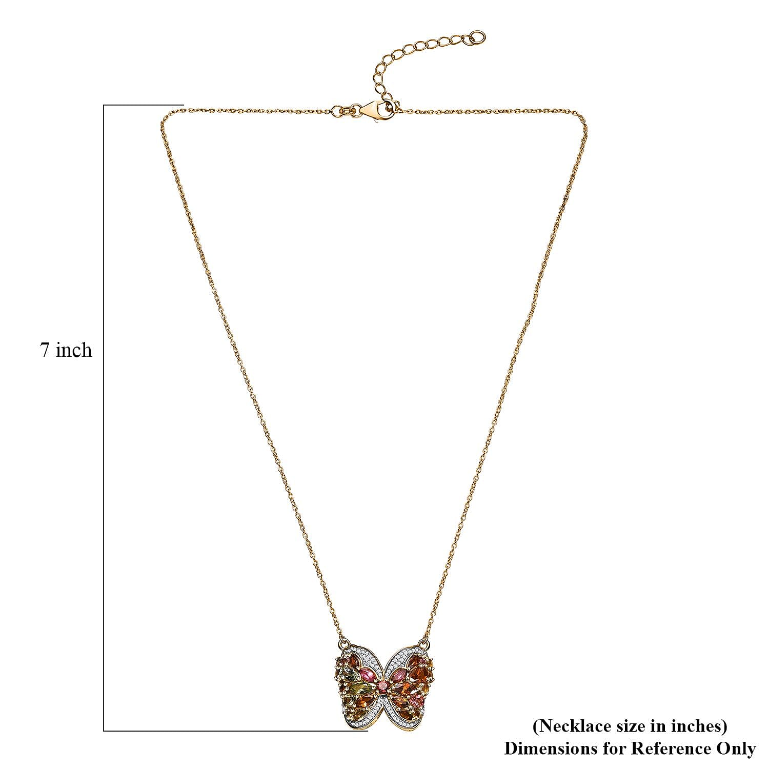 Multi-Tourmaline and Moissanite 3.40 ctw Butterfly Necklace in 18K Vermeil Yellow Gold Over Sterling Silver 18 Inches