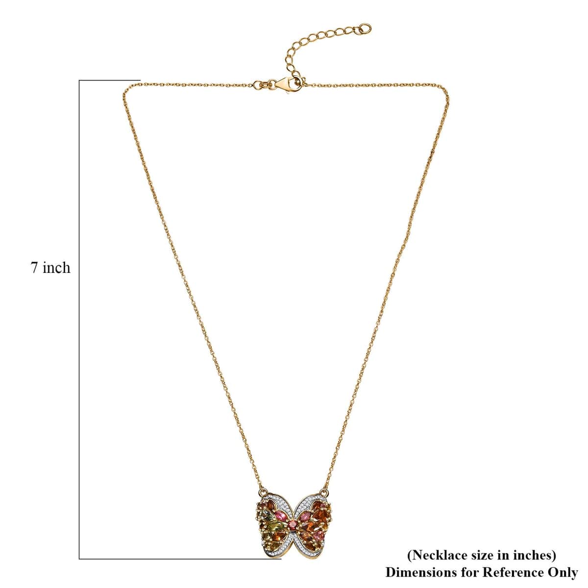 Multi-Tourmaline and Moissanite 3.40 ctw Butterfly Necklace in 18K Vermeil Yellow Gold Over Sterling Silver 18 Inches image number 5