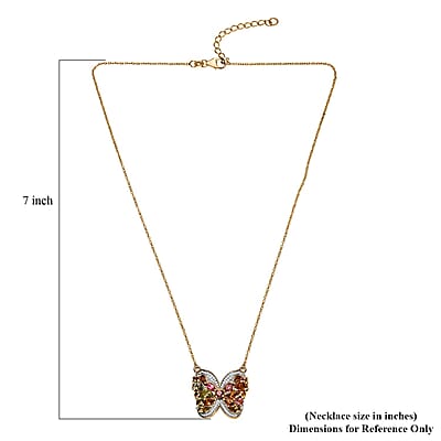 Multi-Tourmaline and Moissanite 3.40 ctw Butterfly Necklace in 18K Vermeil Yellow Gold Over Sterling Silver 18 Inches