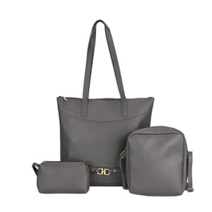Set of 3 Bags, Dark Gray Faux Leather Tote Bag, Crossbody Bag and Wrist Bag