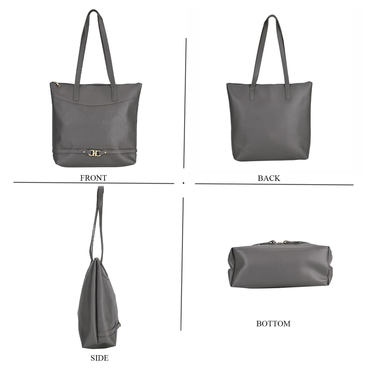 Set of 3 Bags, Dark Gray Faux Leather Tote Bag, Crossbody Bag and Wrist Bag image number 2