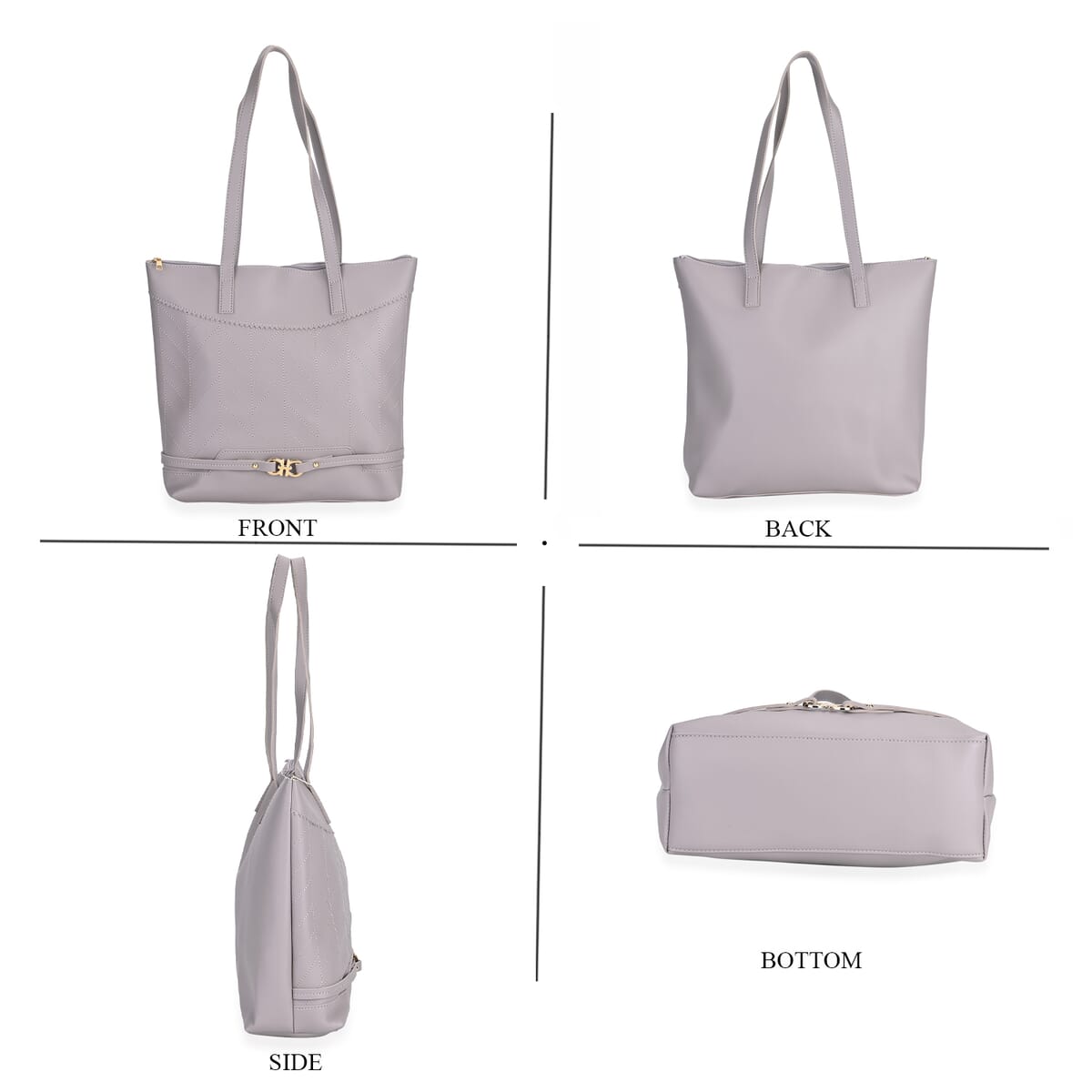 Set of 3 Bags, Light Gray Faux Leather Tote Bag, Crossbody Bag and Wrist Bag image number 2