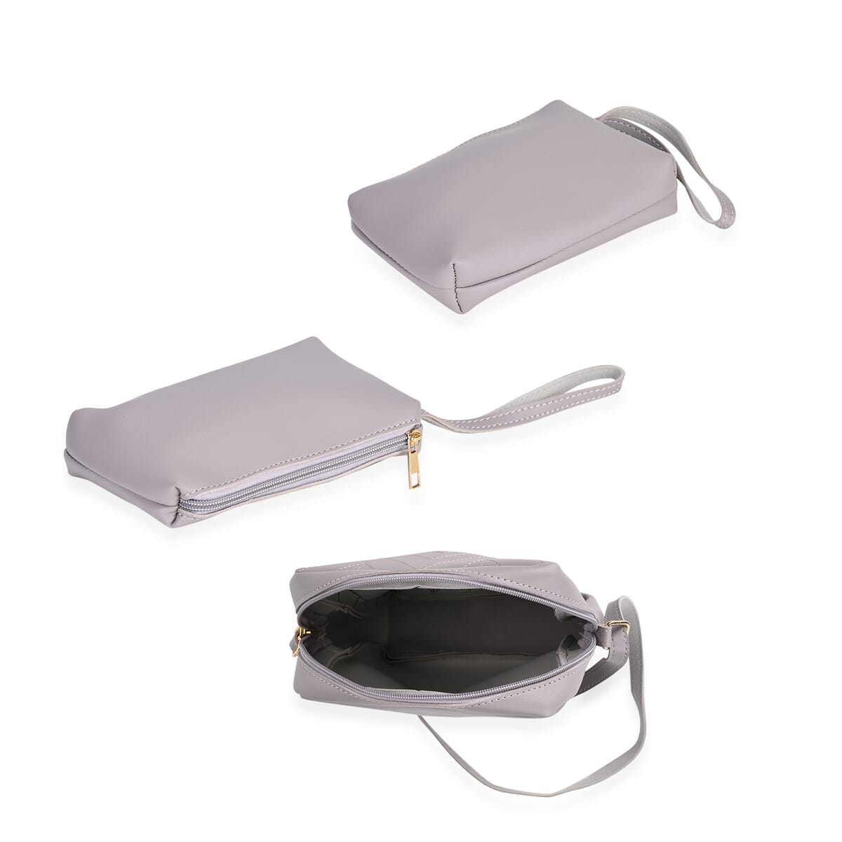 Set of 3 Bags, Light Gray Faux Leather Tote Bag, Crossbody Bag and Wrist Bag image number 6
