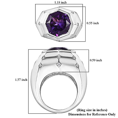 D'Joy African Amethyst and Moissanite 12.55 ctw Men's Ring in Rhodium Over Sterling Silver (Size 10.0)