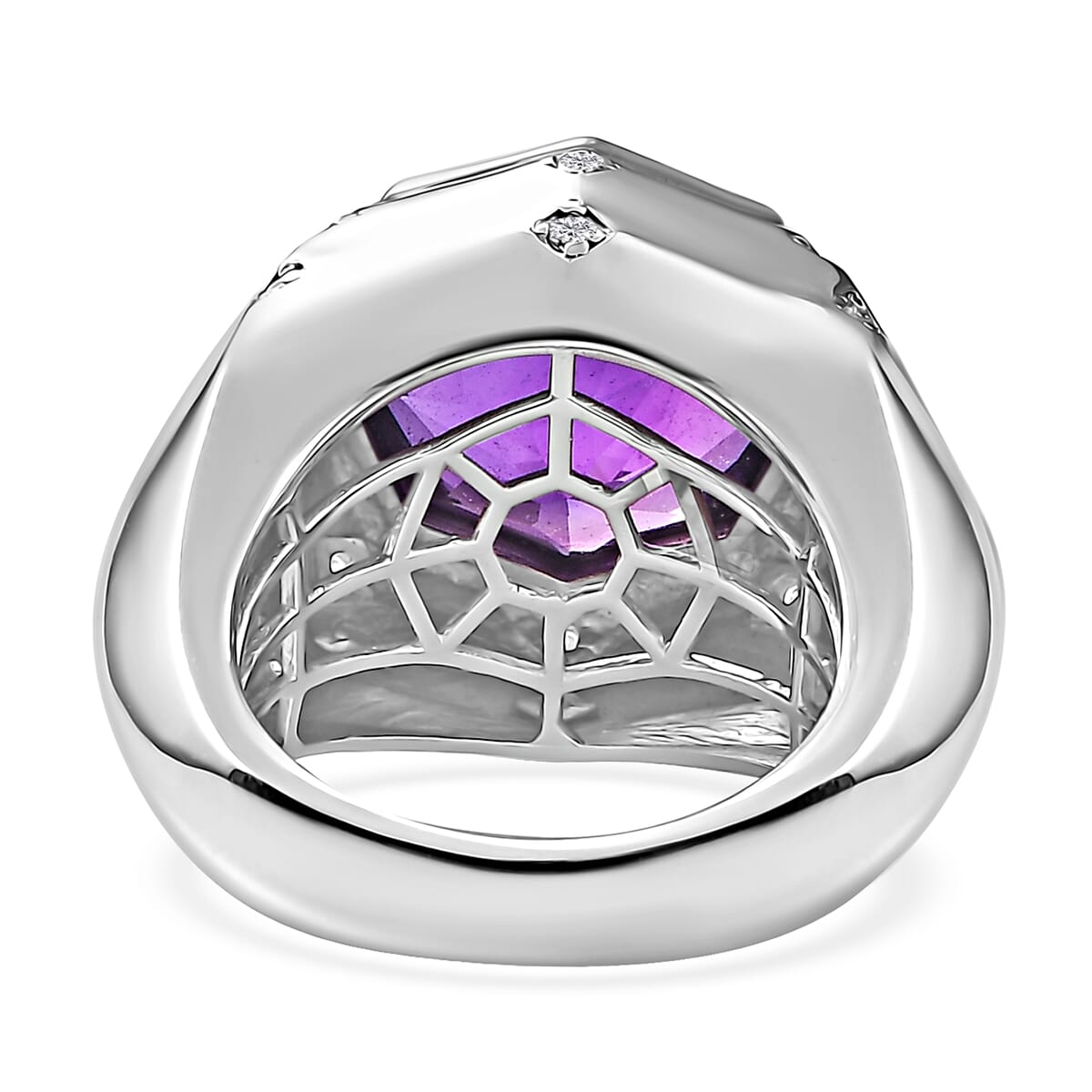 African Amethyst, Moissanite Men's Ring in Rhodium Over Sterling Silver (Size 10.0) 12.55 ctw image number 4