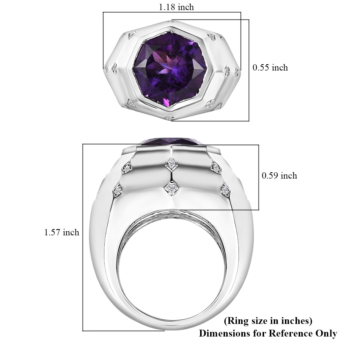 African Amethyst, Moissanite Men's Ring in Rhodium Over Sterling Silver (Size 10.0) 12.55 ctw image number 5
