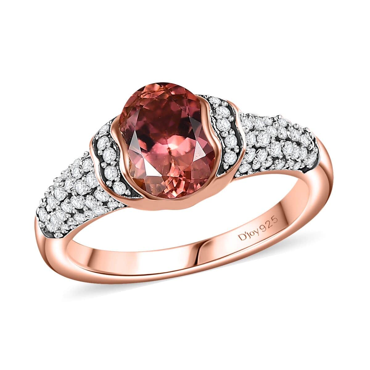 Premium Blush Tourmaline, Moissanite Ring in 18K Vermeil RG Over Sterling Silver (Size 10.0) 1.75 ctw image number 0