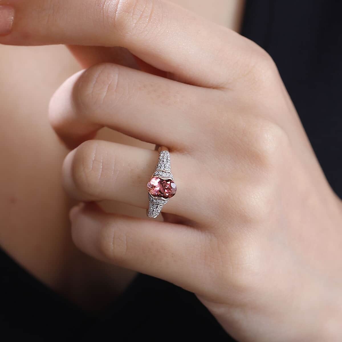 Premium Blush Tourmaline, Moissanite Ring in 18K Vermeil RG Over Sterling Silver (Size 10.0) 1.75 ctw image number 2