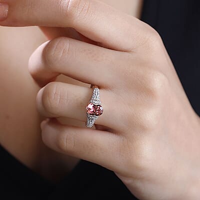 Premium Blush Tourmaline and Moissanite 1.75 ctw Rose Ring in 18K Vermeil Rose Gold Over Sterling Silver (Size 10.0)
