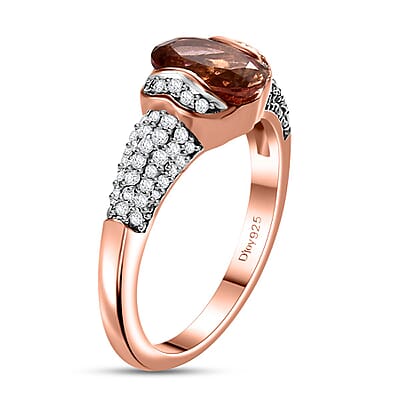Premium Blush Tourmaline and Moissanite 1.75 ctw Rose Ring in 18K Vermeil Rose Gold Over Sterling Silver (Size 10.0)