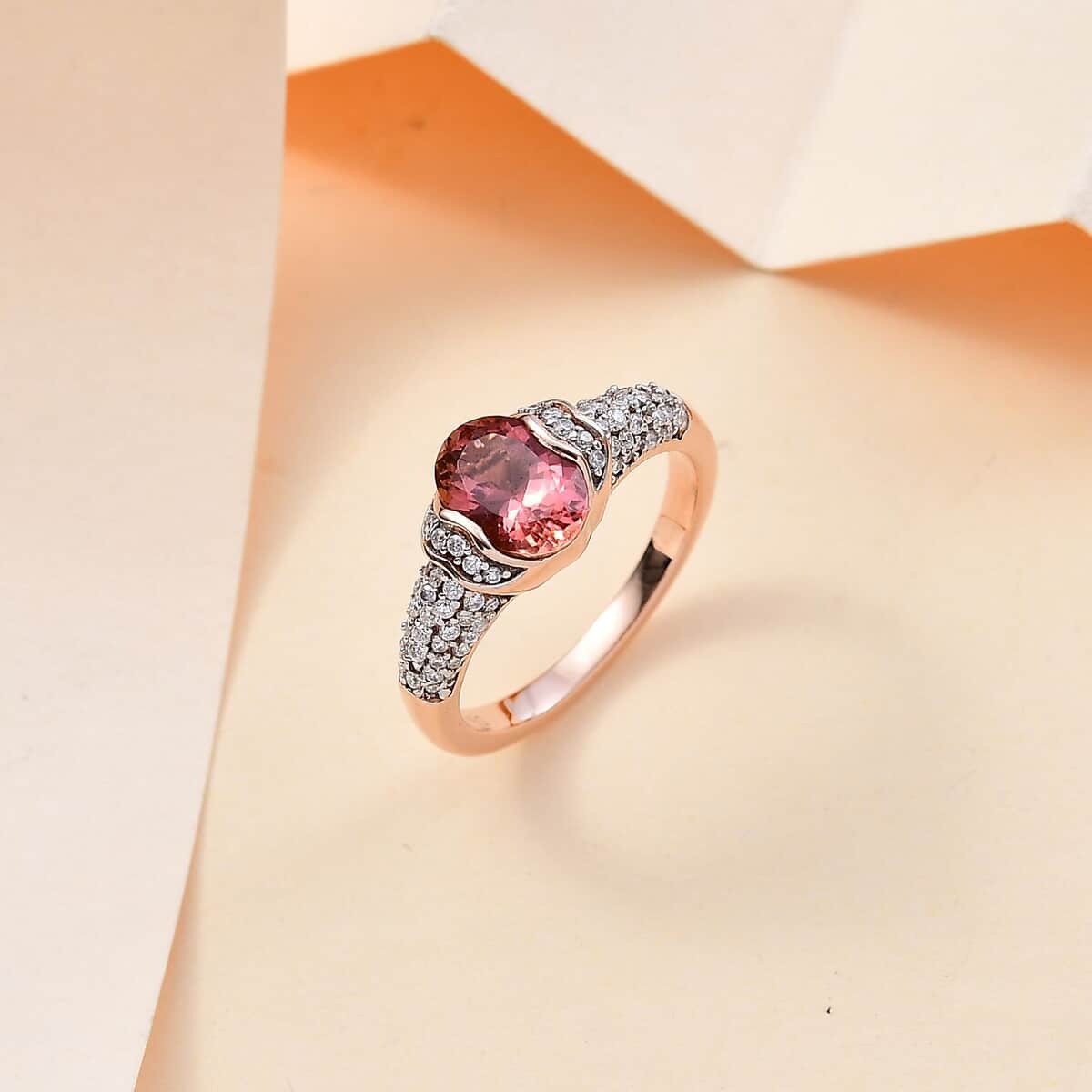 Premium Blush Tourmaline and Moissanite 1.75 ctw Rose Ring in 18K Vermeil Rose Gold Over Sterling Silver (Size 7.0) image number 1