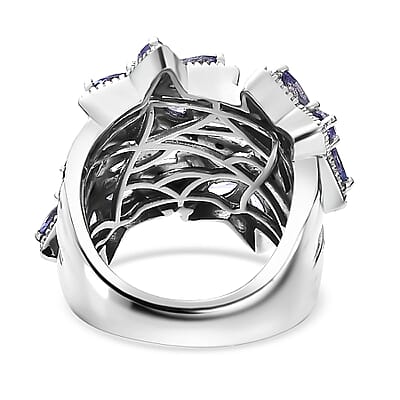 Tanzanite and Thai Black Spinel 3.00 ctw Stars Ring in Rhodium Over Sterling Silver (Size 10.0)