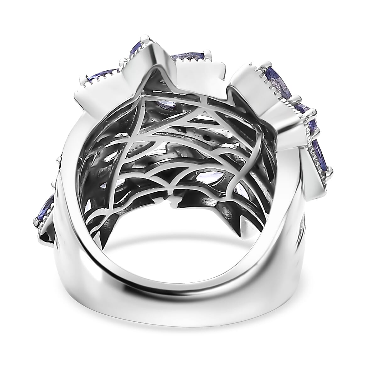 Tanzanite and Thai Black Spinel 3.00 ctw Stars Ring in Rhodium Over Sterling Silver (Size 5.0) image number 4