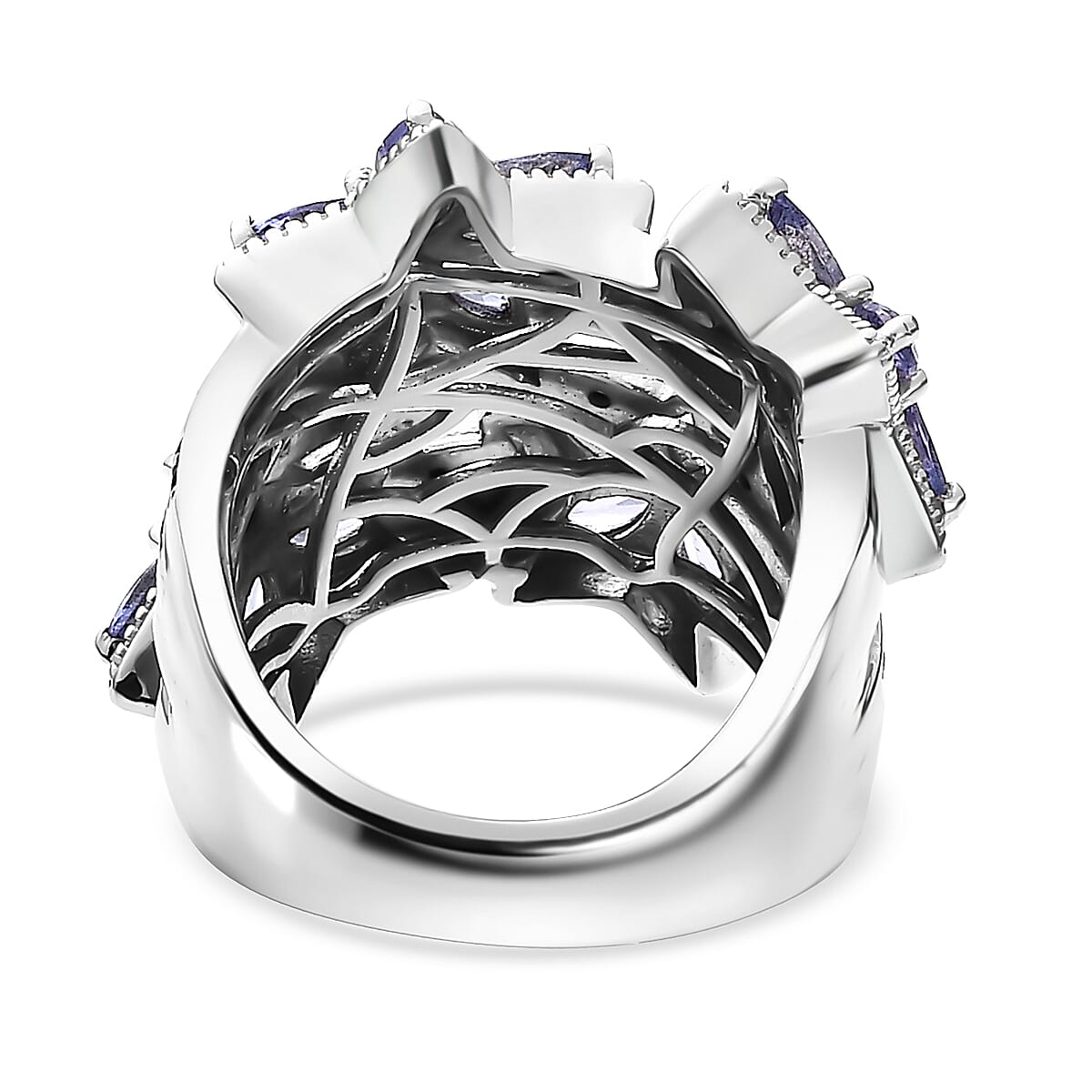 Tanzanite and Thai Black Spinel 3.00 ctw Stars Ring in Rhodium Over Sterling Silver (Size 7.0) image number 4