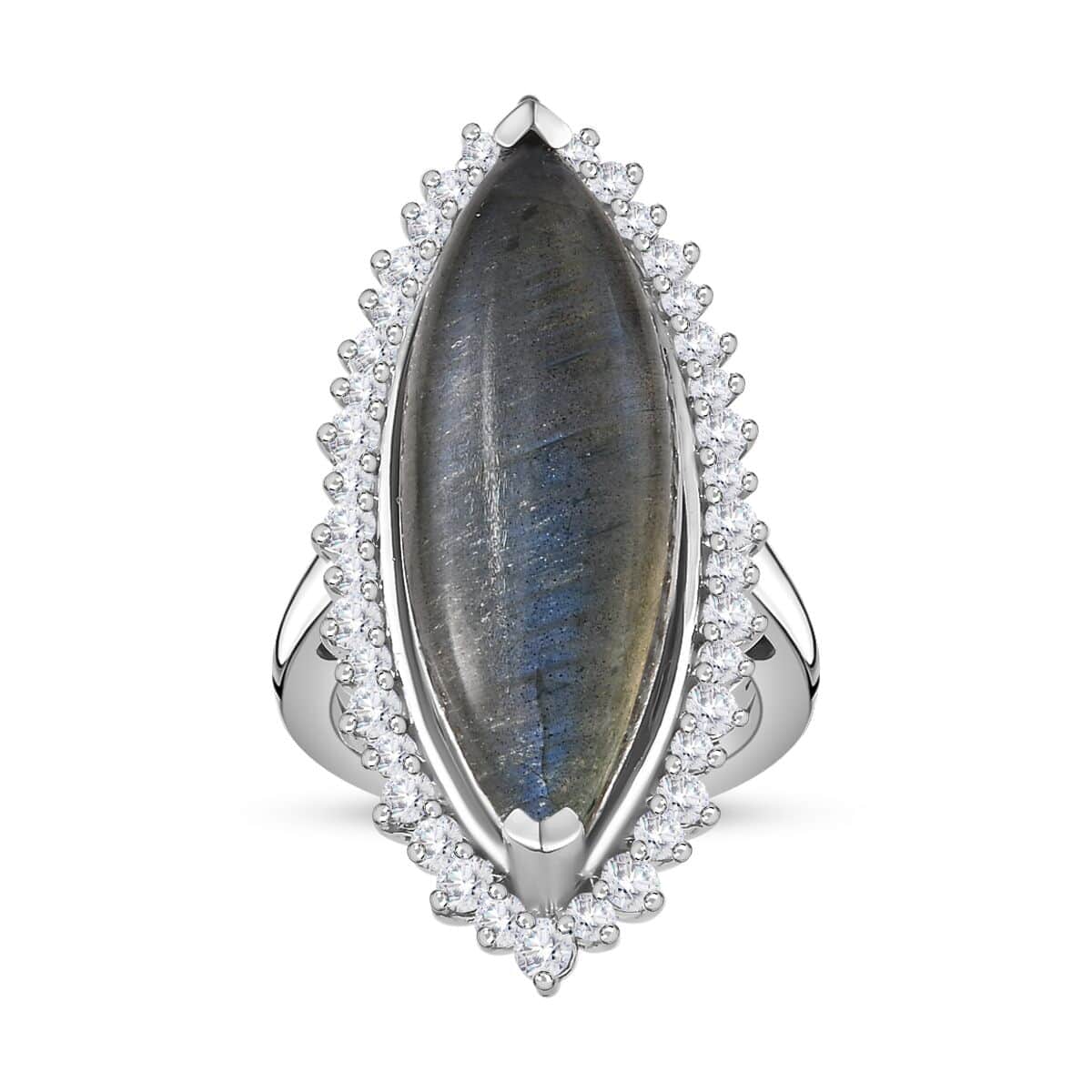 Malagasy Labradorite, White Topaz Ring in Rhodium Over Sterling Silver (Size 10.0) 17.00 ctw image number 0