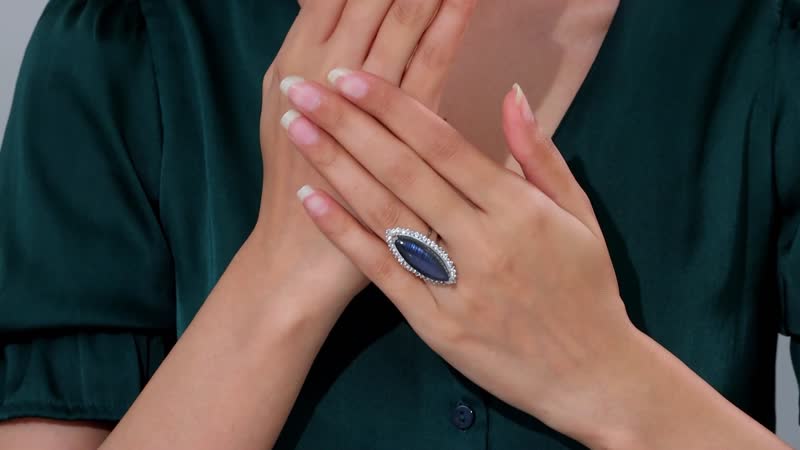 Malagasy Labradorite, White Topaz Ring in Rhodium Over Sterling Silver (Size 10.0) 17.00 ctw