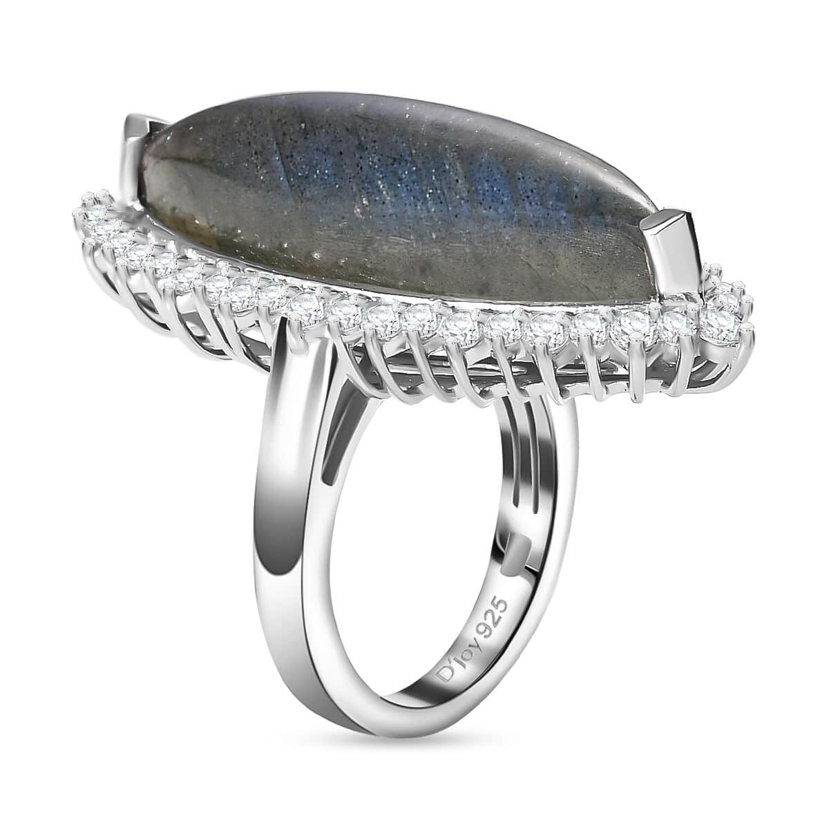 Malagasy Labradorite, White Topaz Ring in Rhodium Over Sterling Silver (Size 10.0) 17.00 ctw image number 4