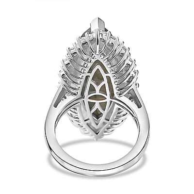 Malagasy Labradorite and White Topaz 17.00 ctw Ring in Rhodium Over Sterling Silver (Size 10.0)