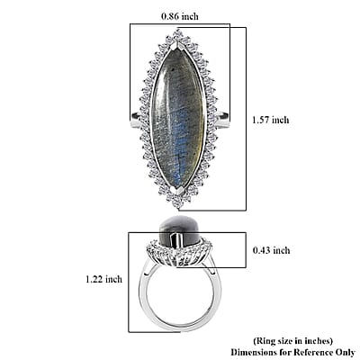 Malagasy Labradorite and White Topaz 17.00 ctw Ring in Rhodium Over Sterling Silver (Size 10.0)