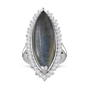 Malagasy Labradorite and White Topaz 17.00 ctw Ring in Rhodium Over Sterling Silver (Size 7.0)