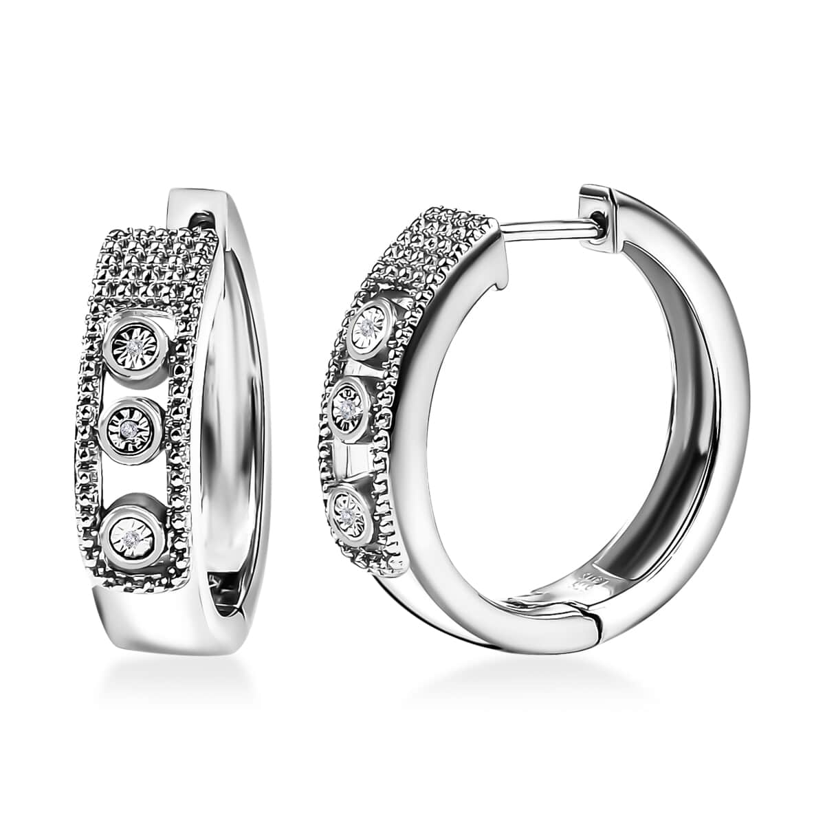 Karis White Diamond Accent Hoop Earrings in Platinum Bond image number 0