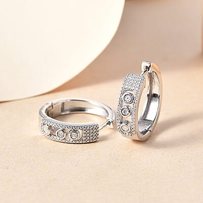 Karis White Diamond Accent Hoop Earrings in Platinum Bond