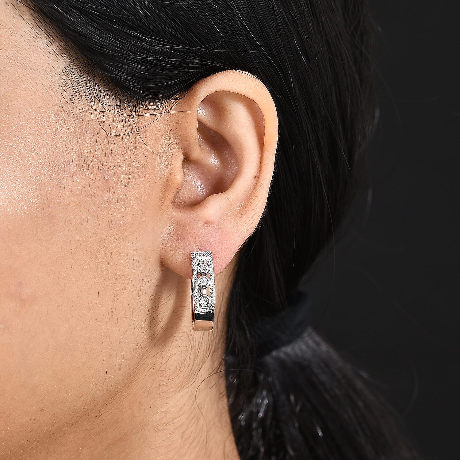 Karis White Diamond Accent Hoop Earrings in Platinum Bond